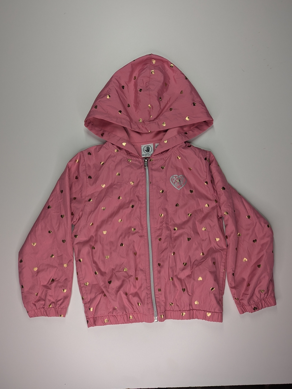 Body Glove Pink Hooded Rain Jacket with Gold Heart Accents